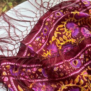 Bebe London 100% Silk Sheer Fringe Scarf – NWOT, 40" Square, Made in India